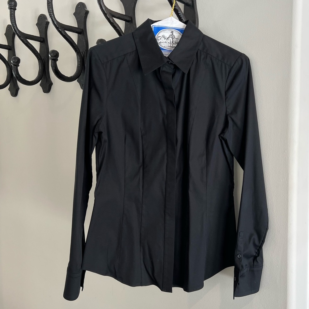 White House Black Market WHBM Black Long Sleeved Poplin Button Down Blouse Sz 8 - Picture 3 of 5